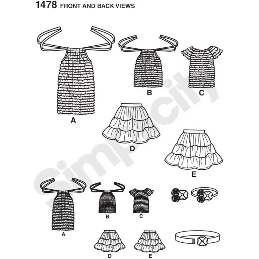 Simplicity Sewing Pattern 1478‎ Girls Skirt Knit Dress Top Accessories Size 7-14